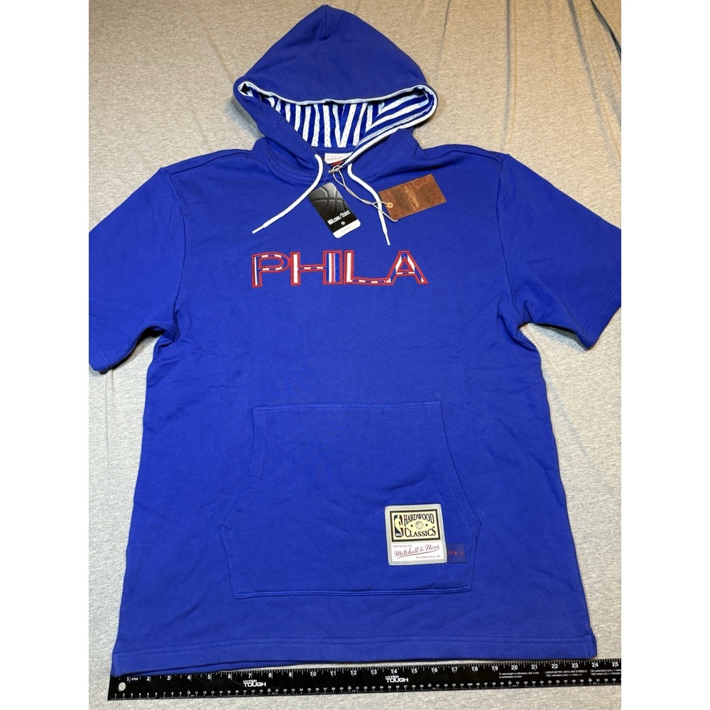 Mitchell & Ness PHILA 76ers Blue Hardwood Classics Short Sleeve Hoodie XL